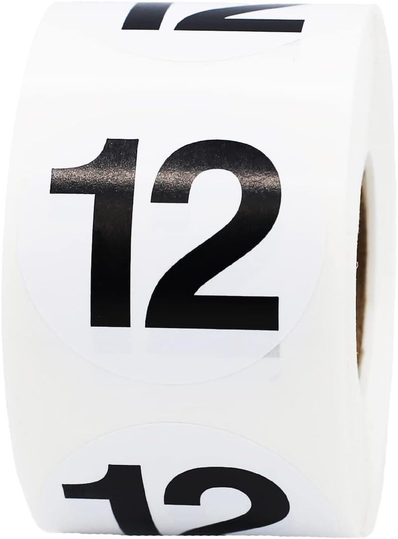 InStockLabels.com Black Number 12 Circle Stickers 1.5 Inch Round Adhesive Dots 500 Total Labels on a Roll for Organizing, Inventory Products, Storage Bins, or Classrooms Made in The USA - Image 1